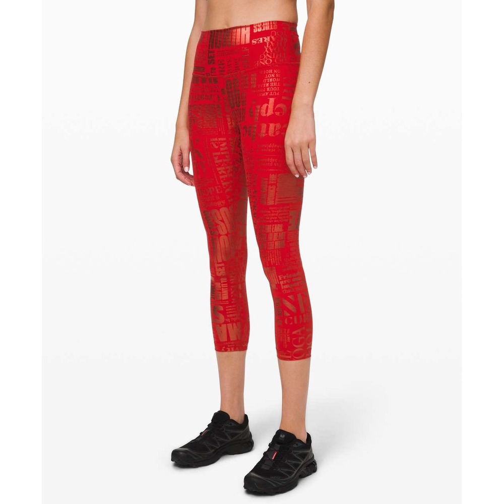 Lululemon Wunder Under Crop High-Rise 21 Manifest Loud Dark Red Foil Leggings 6